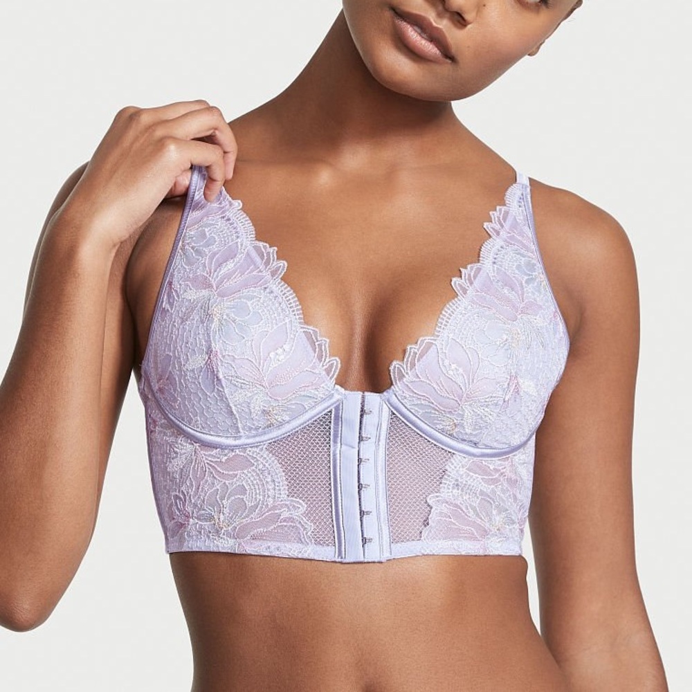 Unlined Floral Embroidery Bra Top in icy lavender, NWTs, size S